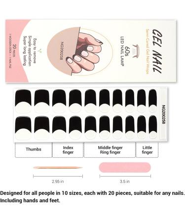 Foyute Semi Cured Gel Nail Strips 20 Pcs Soft Self-Adhesive Gel Nail Polish Wraps Sticker for Salon-Quality Manicure Set Long Lasting Easy to Apply & Remove Nail File & Wooden Stick (French black) - Buy Online on GoSupps.com