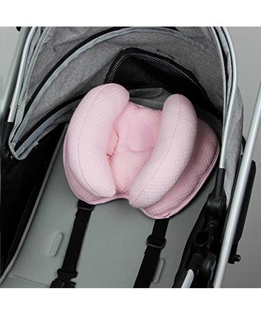 Qchomee Baby Travel Pillow Neck Brace Car Seat Pushchair Pram Stroller 2 in 1 Adjustable Baby Infant Neck Head Support Pillow Washable Car Seat Insert Cushion Toddler Baby 3 to 24 Months Pink 29x22cm