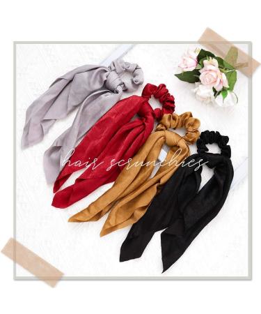 Kakaco Black Satin Silk Hair Scrunchies - Pack of 4 | Elastic Hair Ties Bands for Women and Girls | Red Ponytail Holder - Style A - Buy Online on GoSupps.com