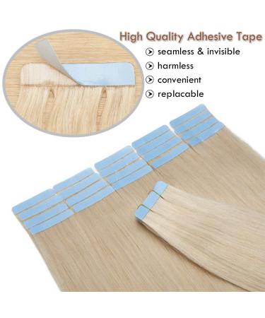 Elailite Ombre Tape in Hair Extensions - 20 Pcs 40cm Straight 50g #60 Platinum Blonde - Premium Human Hair - Buy Online on GoSupps.com