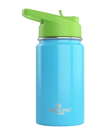 Kids Water Bottle - 12oz Blue | Leak Proof With Straw & Handle | 24 Hours Cold | Insulated  Double Wall Stainless Steel | Easy Sip Toddler Cup | Child's Flask | Eco Friendly
