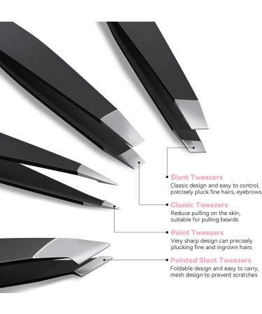 FACEMADE 4 Pack Tweezers Set - Professional Stainless Steel Tweezers for Men and Women Precision Eyebrow Tweezers for Facial Hair Chin and Ingrown Hair Removal (Black) - Buy Online on GoSupps.com