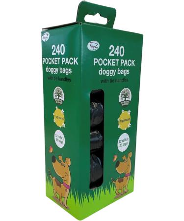 TidyZ 240 DOGGY BAGS WITH TIE HANDLES POCKET PACK FRAGRANCED BLACK (12 rolls of 20 Bags) - Buy Online on GoSupps.com