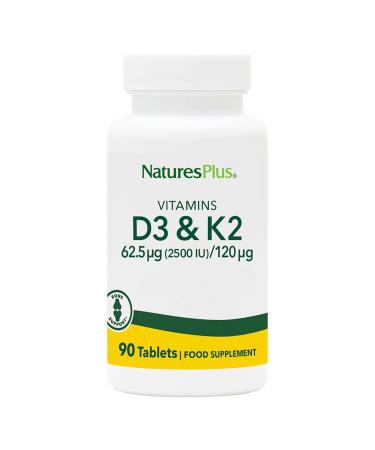 Natures Plus Vitamins D3 & K2-90 Tablets - Promotes Bone Support Immune Function Cardiovascular Health & Mood Balance - Vegetarian Gluten Free - 90 Servings