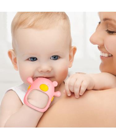 Fu Store Bear Baby Teething Toy Set - Silicone Chew Toys for Breastfeeding Babies, Includes Finger Toothbrushes - Yellow/Pink - Buy Online on GoSupps.com