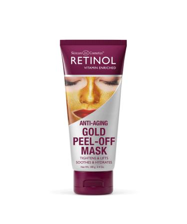 Retinol Gold Peel-Off Mask - Tightens Lifts Soothes & Hydrates Skin For Luminous Finish - Real Gold Helps Firm & Brighten While Flower Extracts Nourish & Restore Youthful Texture