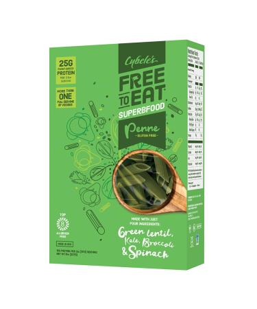 Cybele's Free to Eat Gluten Free & Grain Free Pasta | Superfood Green, Penne | High in Plant Based Protein | Dairy Free, Nut Free, Soy Free, Allergen Free, Non GMO, Vegan | 8oz Box (Pack of 1)