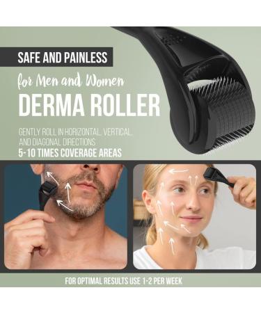 Derma Roller Microneedle for Face & Beard Growth Kit - 0.5mm Black Roller for Men - Hair Growth & Care Scalp Roller - Buy Online on GoSupps.com