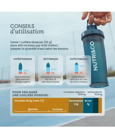 NUTRI & CO Boisson nerg tique Isotonique en Poudre Ratio 2:1 Glucose/Fructose avec BCAA lectrolytes Postbiotiques & Gingembre - Running V lo Hyrox 490g go t p che - Fabriqu en France - Buy Online on GoSupps.com