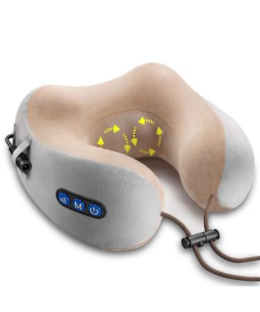 Ergocar massage cushion Neck massager Massage device for cervical muscle pain relieve U-shaped massage pillows for voltage breakdown for home car and office (brown)