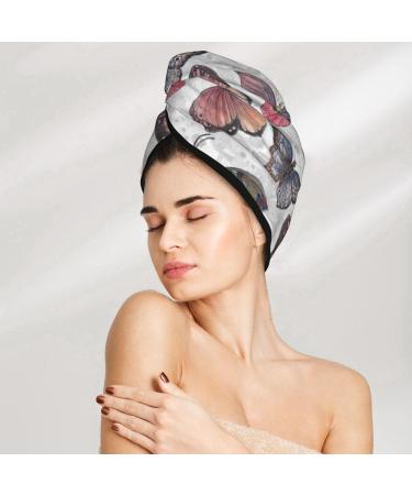 Vintage Butterflies Microfiber Hair Towel | Super Absorbent Coral Velvet Wrap for Long Curly & Thick Hair - Quick Dry for Women - Buy Online on GoSupps.com