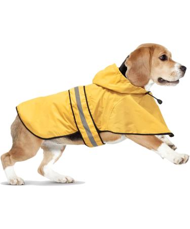 Adjustable Waterproof Dog Raincoat - Reflective Hooded Jacket for Large Dogs - Yellow - Buy Online on GoSupps.com