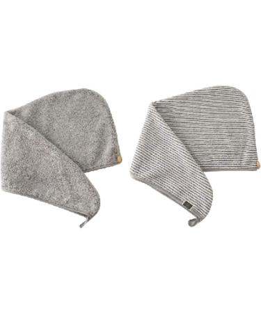 Quick-Drying Bamboo Microfiber Hair Turban Towel Wrap - Gray Striped Superabsorbing Anti-Frizz Shower Cap - Buy Online on GoSupps.com