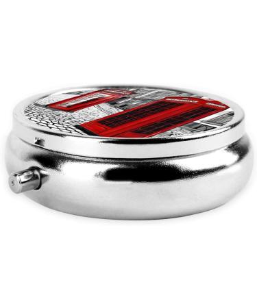 London Red Telephone Booth Mini Round Pill Box | 3-Compartment Travel Organizer | Portable Pill Case for Home & Office - Buy Online on GoSupps.com