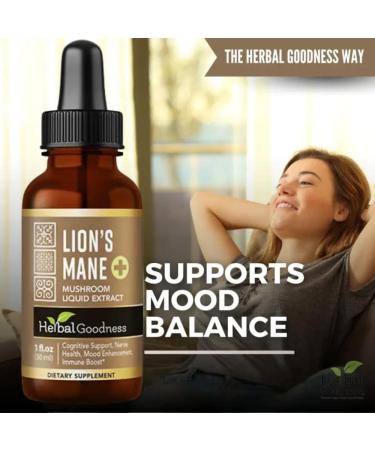 Herbal Goodness Lions Mane Mushroom Supplement Liquid 1 fl.oz - Brain & Focus Support Nootropic USDA Organic Lions Mane Extract Tincture Brain Health Supplement Non GMO Sugar & Alcohol Free - Buy Online on GoSupps.com