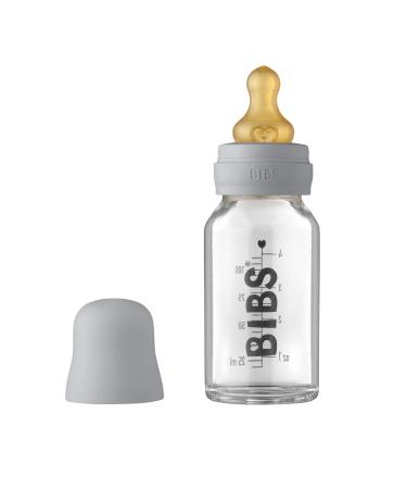 BIBS Baby Glass Bottle. Anti-Colic. Round Natural Rubber Latex Nipple. Supports Natural Breastfeeding 110 ml Cloud Cloud Complete Set - 110 ml