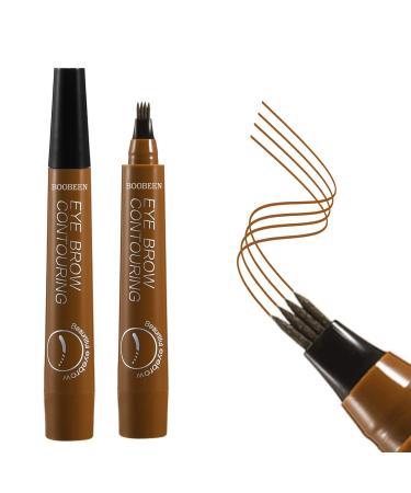 Boobeen Waterproof Eyebrow Pen - Microblading Eyebrow Pencil with a Micro-Fork Tip Applicator - Creates Natural Looking Brows Makeup Effortlessly Light Brown