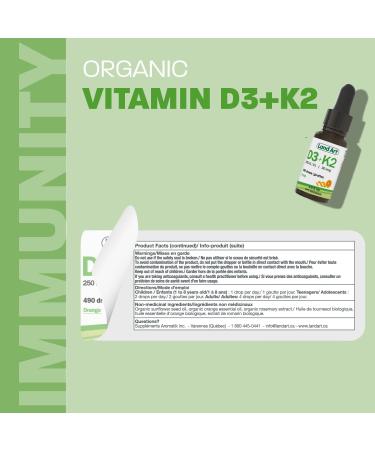 Certified Organic Vitamin D3 & K2 (MK7-Natto) - 490 Drops- Support Your Bones Immune System - Non-GMO - Gluten Free - Made in Canada (13.5 ml (Pack of 2)) - Buy Online on GoSupps.com
