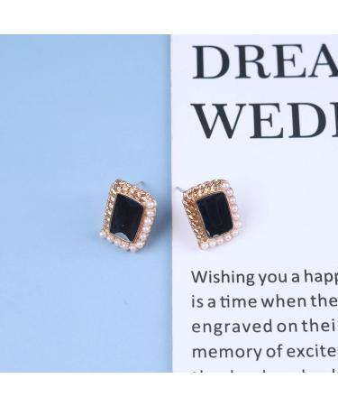 Vintage Black Square Earrings | Onyx & Enamel Studs | Elegant Pearl Jewelry for Women - Buy Online on GoSupps.com
