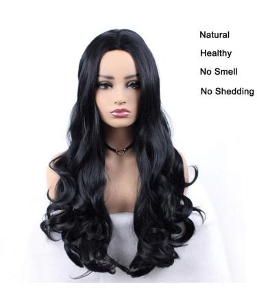 Zanawigs Long Corrugated Black Synthetic Wig - 24 Inch Curly Heat-Resistant Middle Part Wig for Women - Buy Online on GoSupps.com