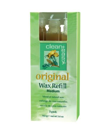 Clean + Easy Medium Original Roll On Wax Refill for Wax Cartridge, Hygienic Depilatory Hair Removal Treatment, Removes Fine to Coarse Hairs, Perfect for Delicate Skin - 3 Packs Medium (Pack of 3) 3 Pack