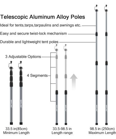 Adjustable Telescoping Tarp Poles - Lightweight Aluminum Camping Tent Poles for Hiking | Set of 2 with Storage Bag | 33.5-98.5in Silver - Buy Online on GoSupps.com