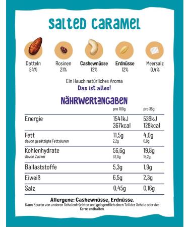 Salted Caramel Natural Fruit & Nut Bars - Vegan Gluten Free Healthy Snack - 18 Pack (35g) - Buy Online on GoSupps.com
