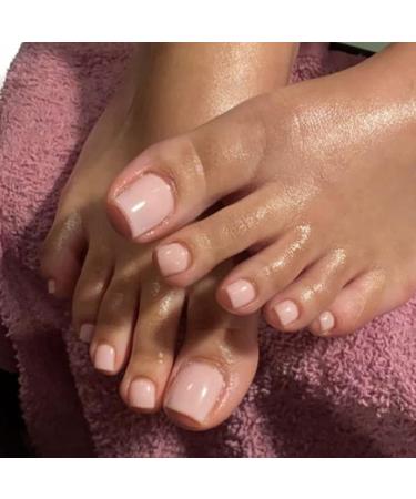 VOTACOS Short Square Press on Toenails - 24PCS Nude Prom Design Fake Toe Nails | Glossy Acrylic Toenails for Women - Buy Online on GoSupps.com