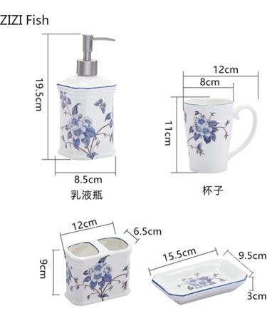 Soap Dispenser Blue Floral Pattern 6-Piece Ceramic Soap Dispenser Set with Tray Kitchen Bathroom Hotel Accessories for Bathroom Kitchen Home Bathroom Countertop Soap Dispensers - Buy Online on GoSupps.com