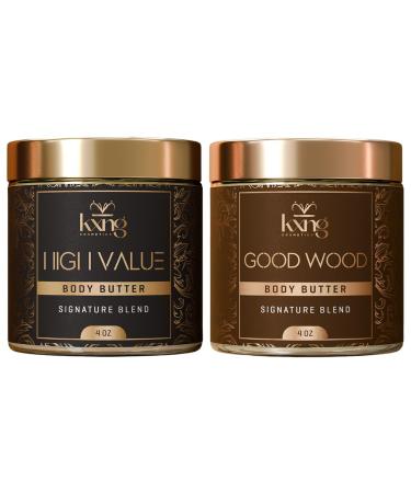 KXNG Cosmetics Shea Body Butter Cream Bundle 2 x 4oz | Organic Body Butter for Men & Women with Shea Cocoa Mango & Coconut Oil | Deep Moisturizing Cream for Dry Skin Hands Feet & All Skin Types