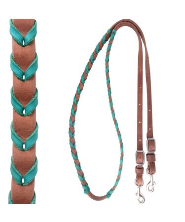 Martin Saddlery Latigo Laced Barrel Rein 5/8-inch Thick Buckle and Keeper Snap Ends, Turquoise