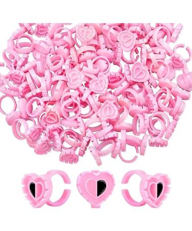 Aliory Glue Rings 200 pcs Tattoo Cups Disposable Glue Holder Plastic Tattoo Ink for False Eyelashes (200 Pink Heart Shaped)
