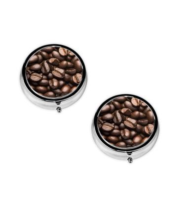 (Funny Roasted Coffee Beans) Round Pill Box 3 Compartment Pill Box Mini Decorative Pocket Purse Portable Travel Medicine Tablet Vitamin Holder Organizer Pill Case