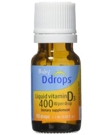 Ddrops Baby Liquid Vitamin D3 400 IU 0.08 fl oz (2.5 ml) 90 Drops