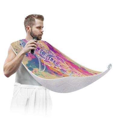 Abstract Elephants Beard Bib Apron Beard Bib Hair Catcher for Men Shaving and Trimming Non-Stick Waterproof Beard Cape Grooming Cloth with 2 Suction Cups Gifts for Men
