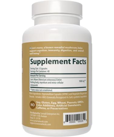 Sanar Naturals Lions Mane Supplement Capsules - Focus, Memory and Brain Function Support - Mushroom Lions Mane Powder Supplement Nootropic - Non-GMO, Gluten-Free, 120 Pills - Buy Online on GoSupps.com