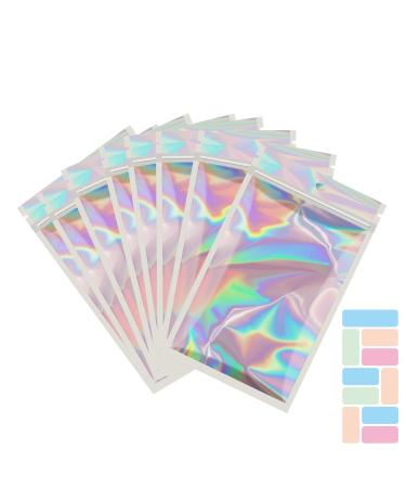 100 Pack Holographic Bags Resealable Bags for Small Business with Front Window Sample Bags Candy Bags Sealable Mylar Ziplock Bags with 100 Color Labels(2.4 X 3.9 Inch) Holographic Color 2.4x3.9 Inch