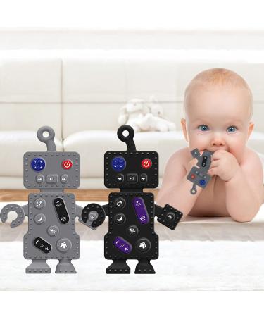 Baby Teething Toys DDMY Sensory Robot Remote Control Shape Silicone Toddler Teething Toys for Babies 0-6-12-36Months Baby Chew Toys for Sucking Needs Baby Easter Toy Teething Pacifiers Toys(2 Pack) Black+Grey