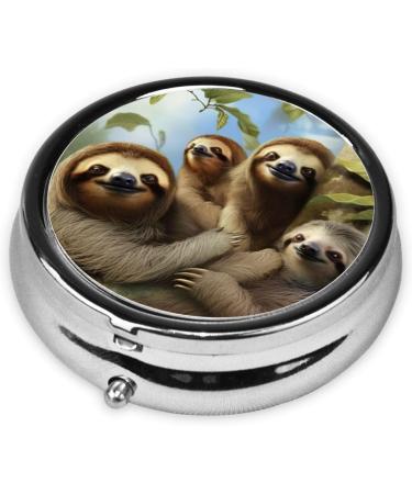 Buy Sloth Family Round Pill Organizer - Portable 3 Compartment Metal Pill Box for Travel & Fashion | Perfect for Pocket & Purse - Buy Online on GoSupps.com