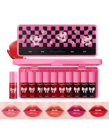 10 PCS Lip Tint Stain Set Mini Liquid Lipstick Natural Korean Lip Gloss Lip Stain Tint Multi-Use Lip and Cheek Tint Lip Stain Long Lasting Waterproof Fresh and Non-Stick Lip Color Makeup