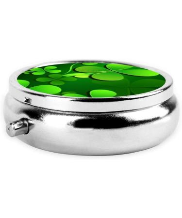 Green Four Leaf Clover Portable Metal Pill Box | Round Mini 3-Compartment | Travel Essential for Small Pills | Hinged Design | Black - Buy Online on GoSupps.com
