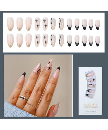 Justotry 24-Piece Glitter Swirl Stiletto Nails - Black French Press On Nails for Women - Almond Art Fake Nails - Short & Stylish Artificial Fingernails - Buy Online on GoSupps.com