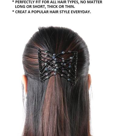BORDSTRACT Magic Hair Comb Elastic Beaded Double Comb Hair Clip for Long Lasting Updo Popular Hairstyles (Black) Random - Buy Online on GoSupps.com