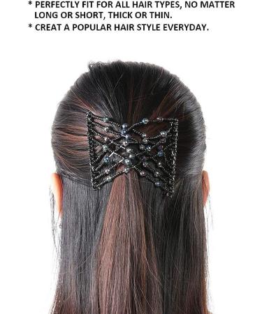 Salmue Hair Combs with Elastic by HairZing - Double Comb for Thick Hair - Magic Easy Beads - Stretchy Hairpin for Women & Girls - Black - Buy Online on GoSupps.com