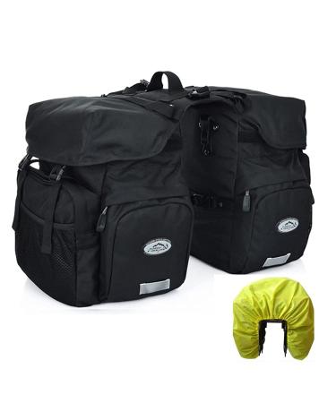 ZTZ Canvas Cycling Bicycle Bike Pannier Rear Seat Bag Rack Trunk (Waterproof, Roll-Up) Black