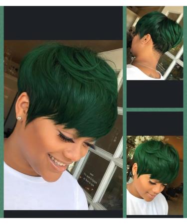 BeiSDWig Synthetic Short Wigs for Black/White Women Natural Colored Hair Wigs for Women Short Hair Wigs with Bangs (Green)