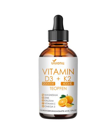 Vitamine D3 K2 20000 UI avec MK7-300 en Huile de coco vierge | Soutient l'Absorption du Calcium et la Sant des Os du Syst me Immunitaire et du C u - 60 ml