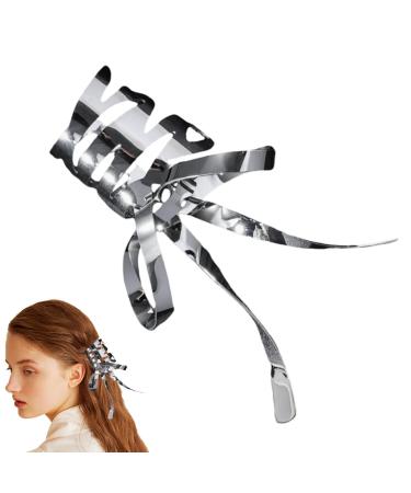 Bow Seamless Hair Clips Girls Retro Barrette - Girls Ponytail Metal Bow Hair Clips for Girls Kids All Ages Women Silver