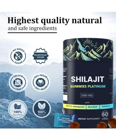 100% Shilajit Gummy Platinum-Shilajit Gummies Pure Himalayan Platinum Shilajit 3000mg Gummies for Men Trace Minerals for Men&Women | Non-GMO | Travel Friendly | 60 Gummy 60 Count - Buy Online on GoSupps.com