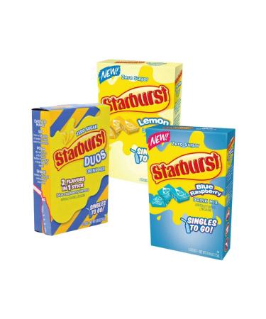 Star-burst Drink Mix 2Flavors in 1Stick Duos Blue Raspberry Lemon and Lemon & Blue Raspberry Singles to go Zero Sugar Juice Drink Mix Low Calorie Drinks 3 Boxes w/ 6 Packets Each (Pack of 3)